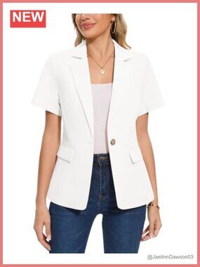 Linen Cotton Blend Blazer Short Sleeve Notch Lapel Work Jacket